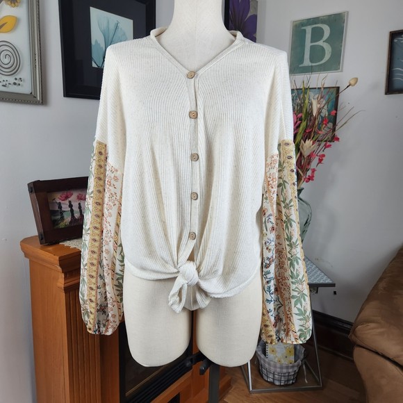Lulu's Textured Boho Mixed Media Top Size S - Picture 1 of 4